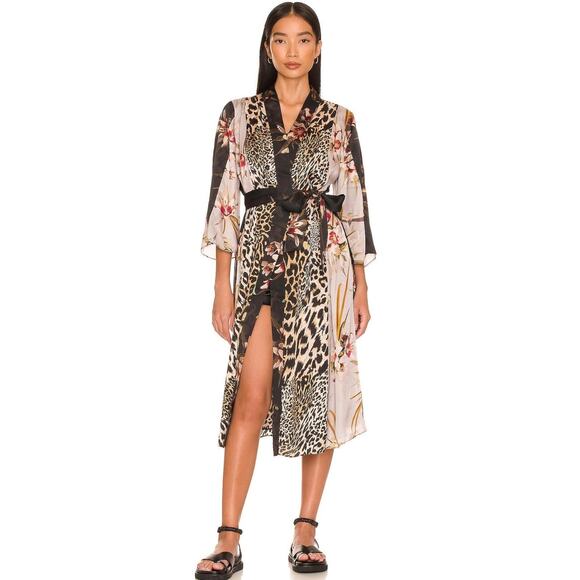 Allsaints Elsa Kuroyuri Kimono In Black Size US 8 Floral Leopard Print - Picture 1 of 16